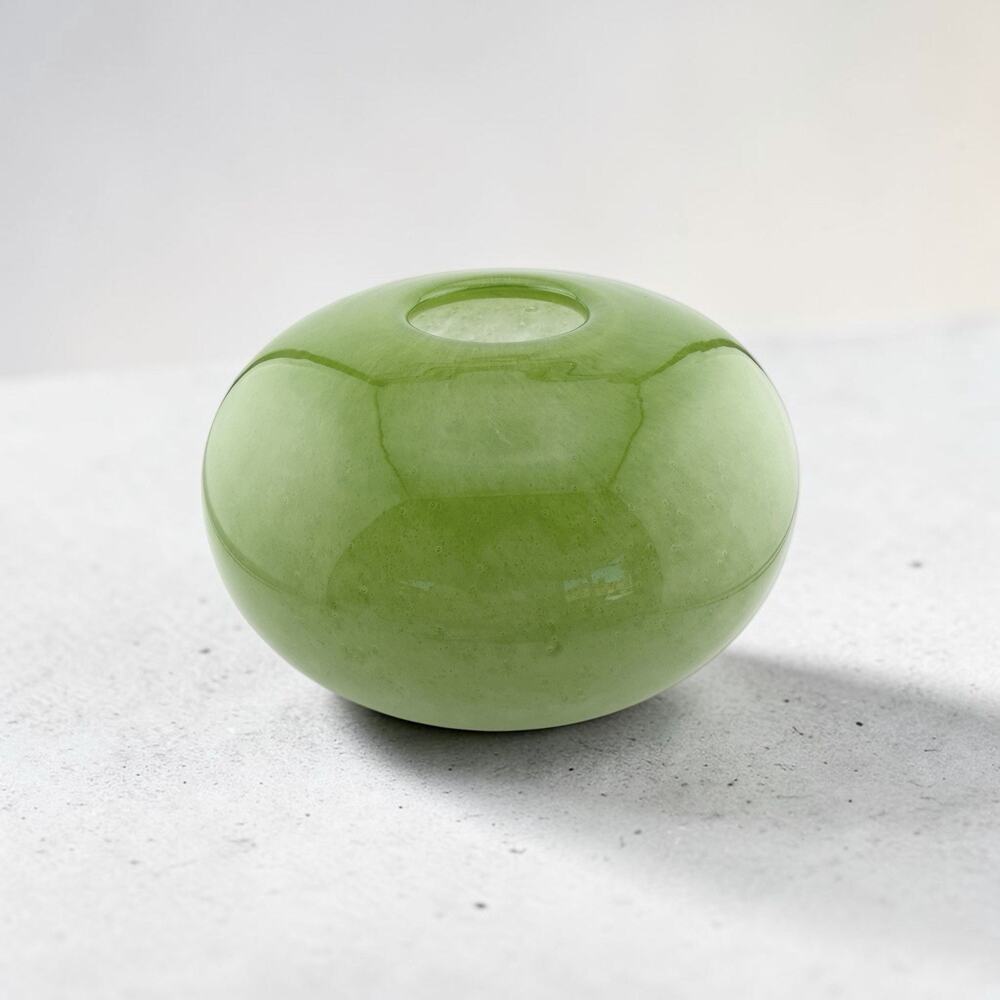 Henry Dean Lime Green Hand Blown Glass Vase 1980s Belgium 8" Wide Signed